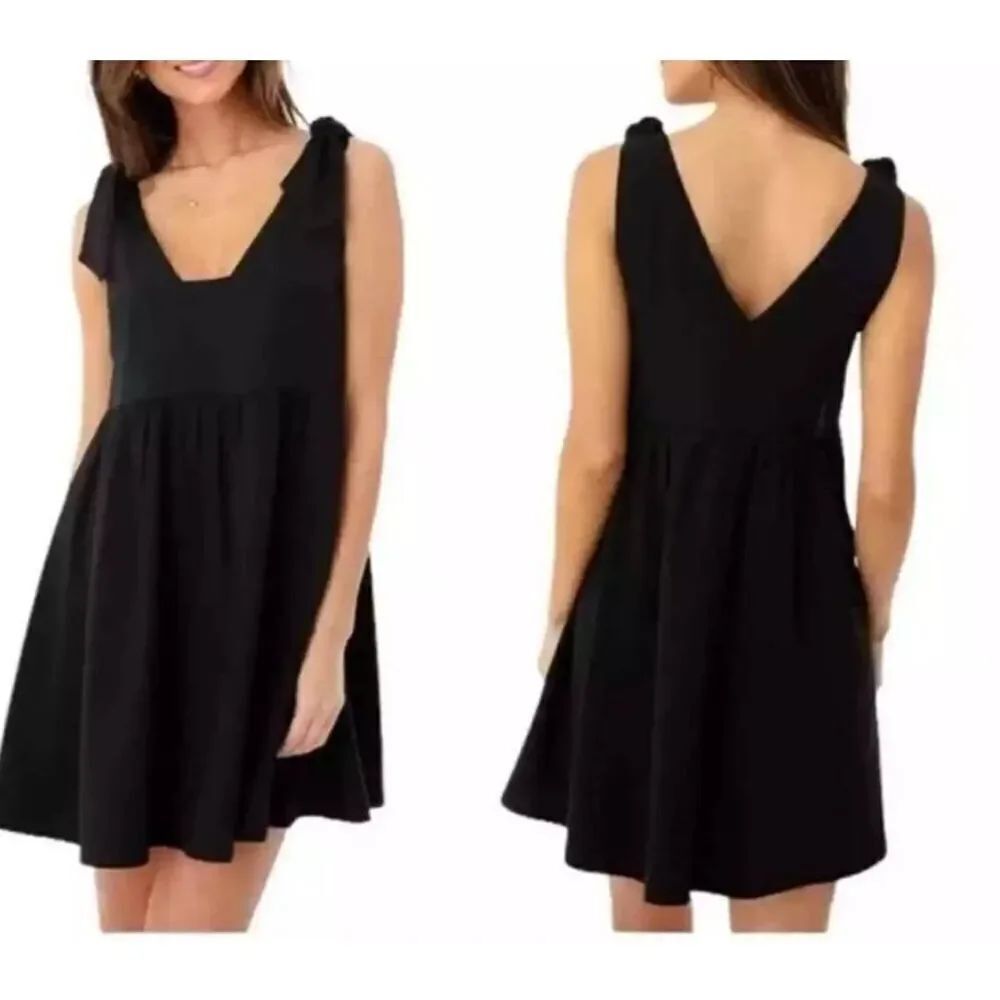 Tuckernuck Pomander Place Tie Knot Sleeve Black Mini Dress sz Small